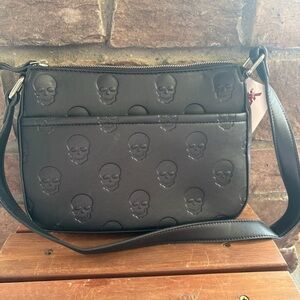 MAD Engine Black Skull Embossed Shoulder Bag